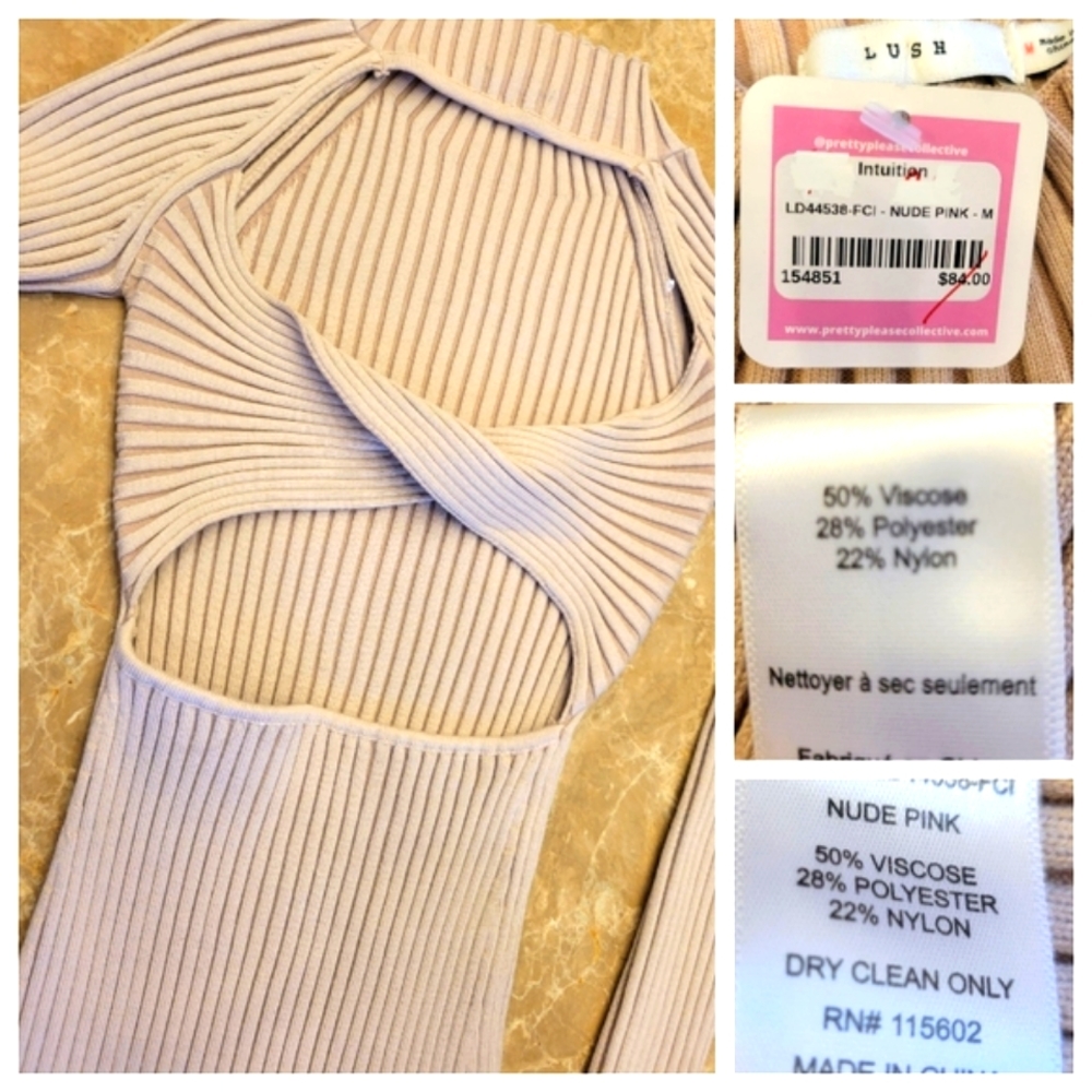 LUSH back twisted cutout ribbed sweater dress in pink nude, M - Picture 16 of 16